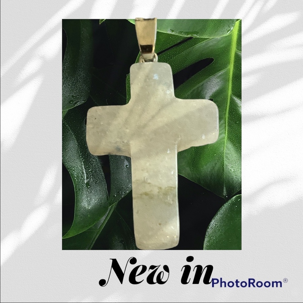 Handmade Natural gemstone cross necklace- white